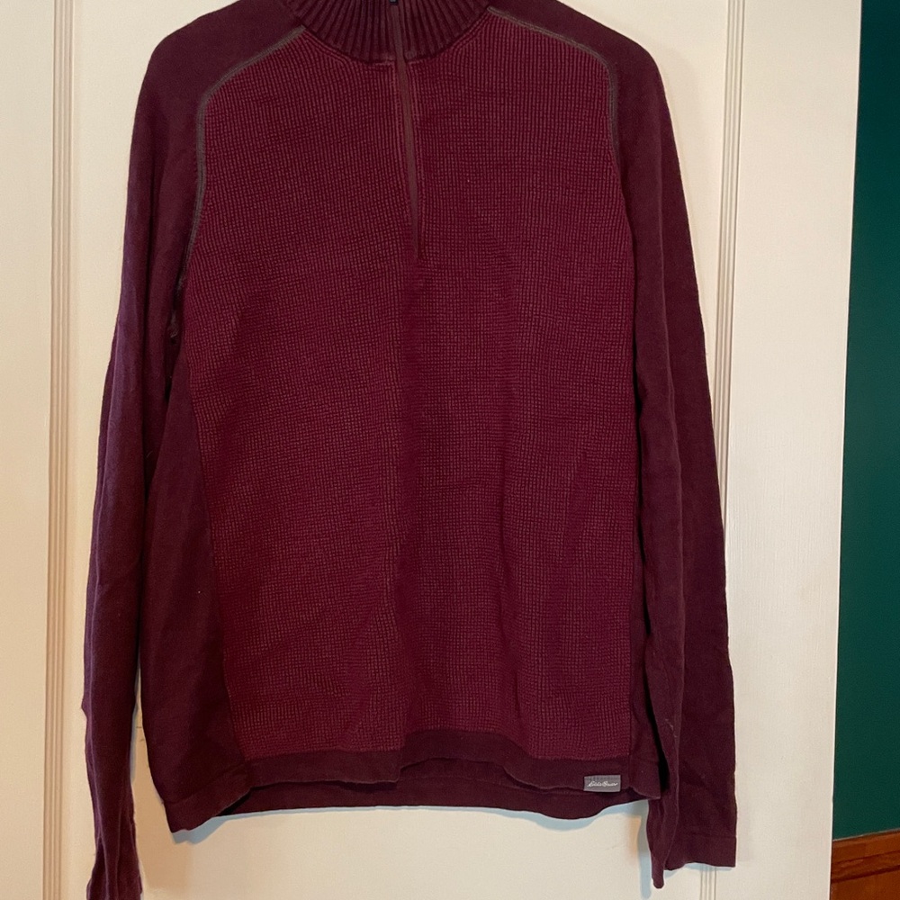 Eddie Bauer Men's Zip Up Sweater - Deep Burgundy